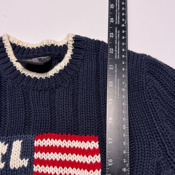 Vintage Polo Jeans Ralph Lauren Sweater Womens Small USA Flag Knit Navy Cotton - Picture 8 of 9